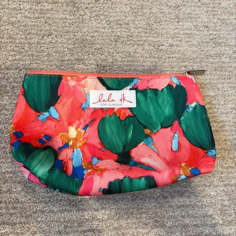 lulu dk For Clinique Pink Floral Makeup/Cosmetic Bag